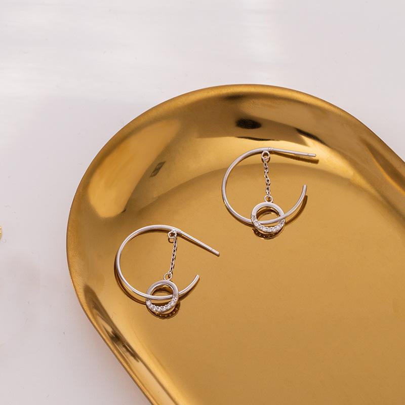 Trendy 2022 C-Shaped Geometric Pure Silver Earrings for Women: High-End Korean Summer Style