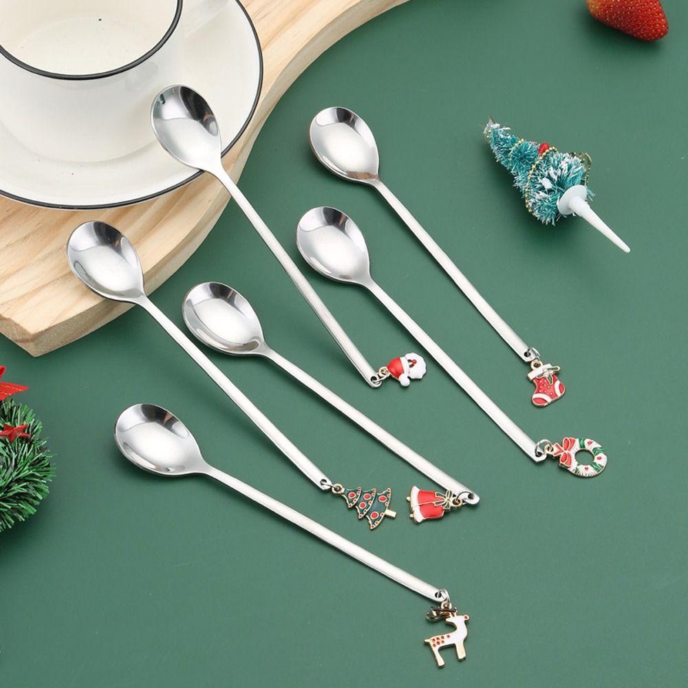 Elk Pendant Coffee Spoon Stainless Steel Tea Spoon Creative Christmas Spoon Set Home Decor