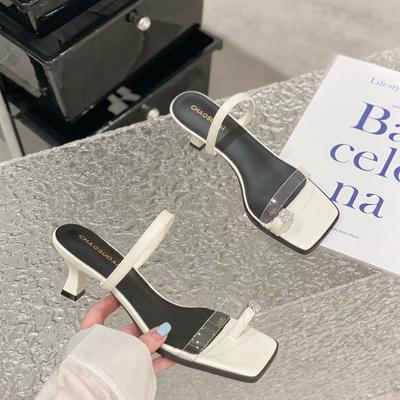 Модные летние новые сексуальные прозрачные босоножки на толстом высоком каблуке женские туфли серебристые квадратные босоножки с открытым носком на щиколотке с пряжкой темпераментные босоножки