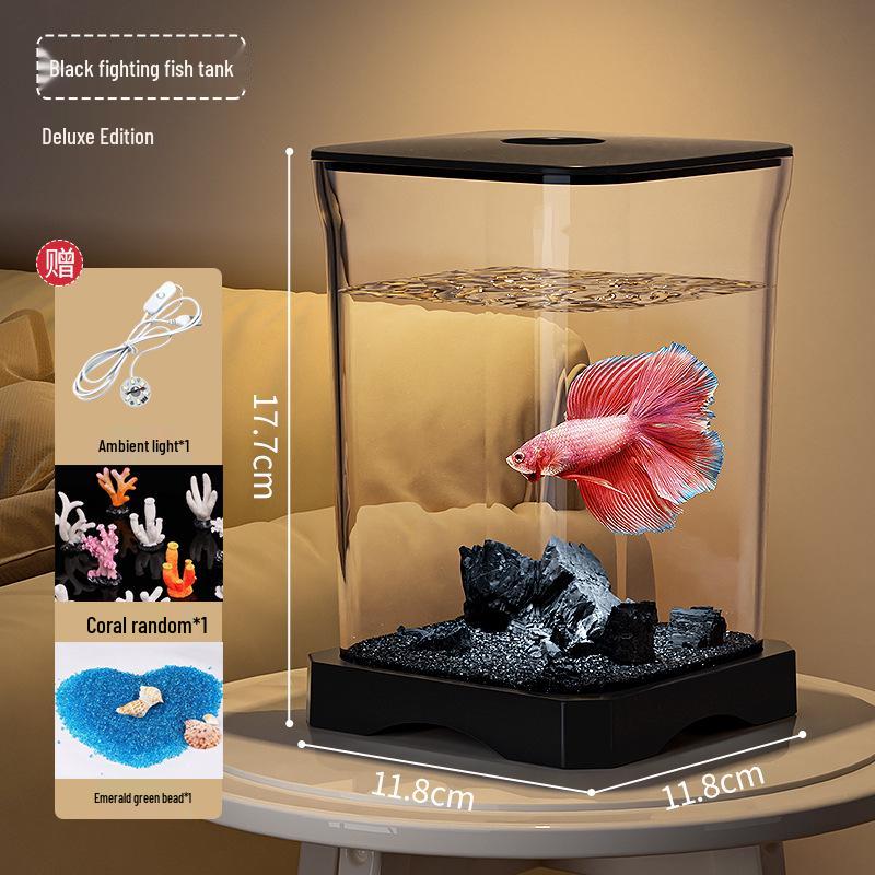 Creative Betta Fish Ecological Desktop Tank with Night Light Decoration.