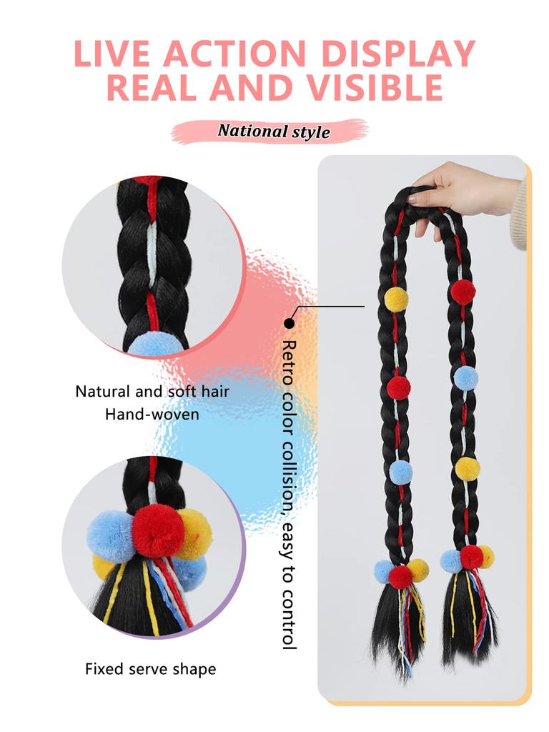 Этнический ветер цветной парик с косичкой цветная веревка коса