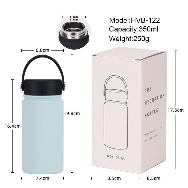 350ml Vacuum Insulated Stainless Steel Water Bottle With Carry Strap Wide Mouth Portable Gym Outdoor Travel Office
