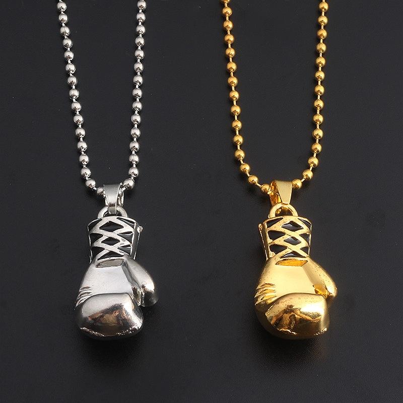 Punk Style Stainless Steel Gold Color Silver Fitness Boxing Glove Fists Pendant Necklace