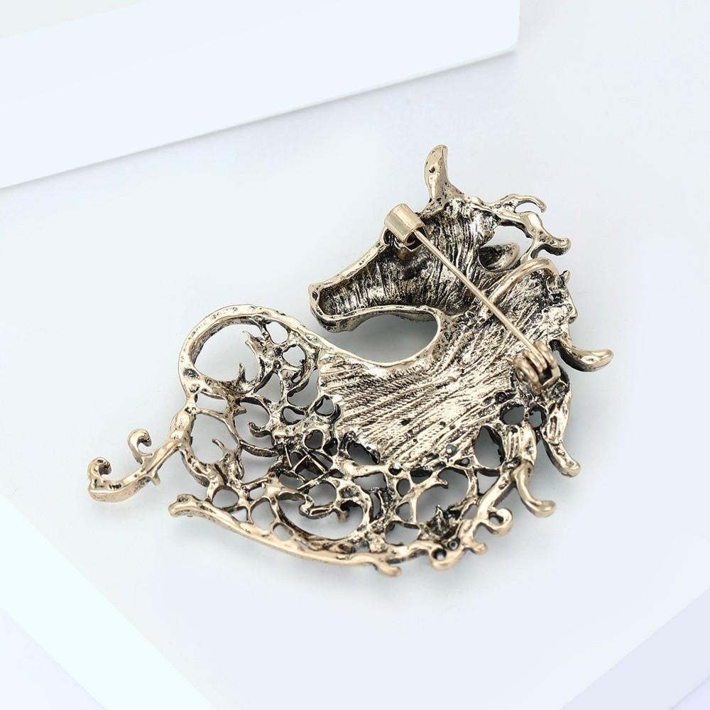Vintage Rhinestone Horse Head Brooches Casual Metal Badge Pin Zodiac Animal Pins for Women