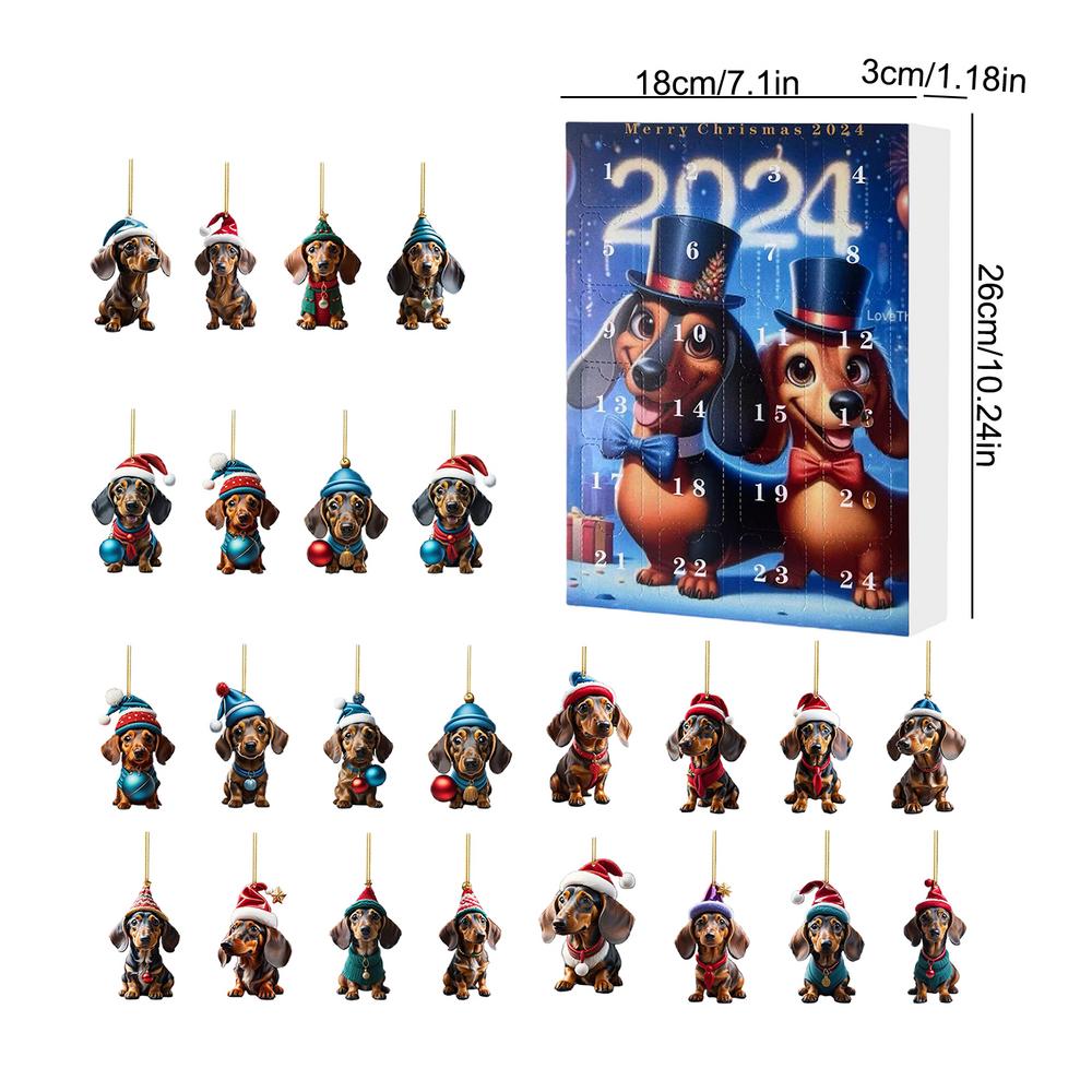 Dachshund Advent Calendar 2025 24 Days Of Christmas Dachshund Pendant Set 2D Dachshund Pendant 24 Days Christmas Countdown