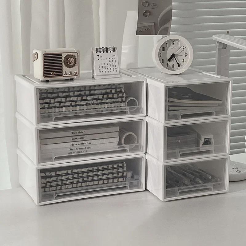 Штабелируемый прозрачный настольный ящик для хранения вещей для общежития и канцелярских принадлежностей