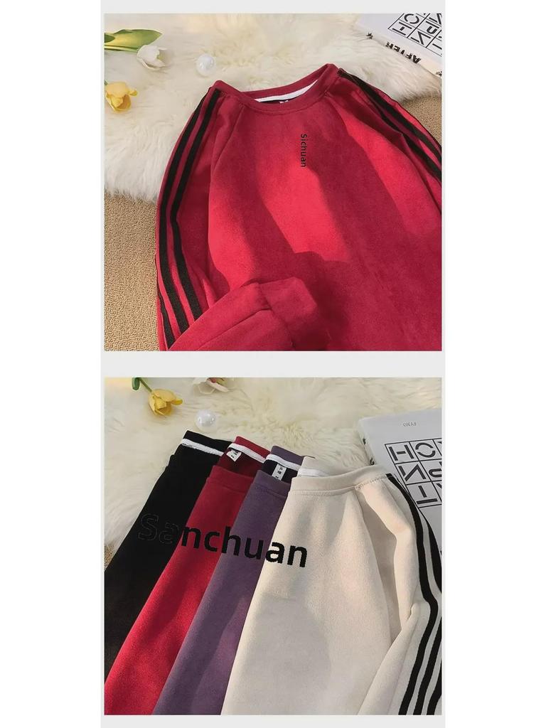 Мужская ретро-полосатая замшевая толстовка – пуловер с круглым вырезом на весну и осень