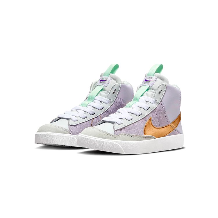 Nike Кроссовки Blazer D из кожи с круглым носком на шнуровке, амортизирующие, прочные, средней высоты, детские кроссовки фиолетового цвета DQ6085-500