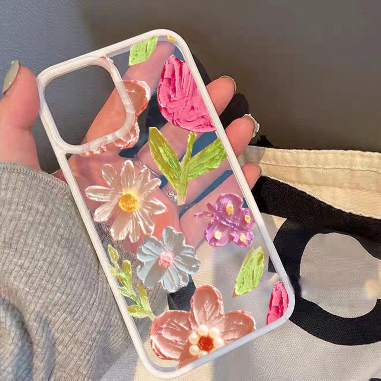 Ретро Масляная Живопись Цветок Чехол Для Телефона Для iPhone 16 11 12 13 14 15 Pro Max XS XR 8 7Plus Роскошный Цветочный Прозрачный Мягкий ТПУ Чехол