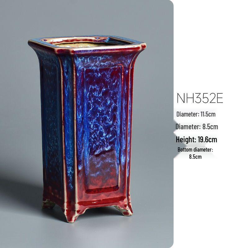 Керамический квадратный цветочный горшок для бонсай - Большой высокий угол, креативный китайский стиль для зеленых растений и орхидей