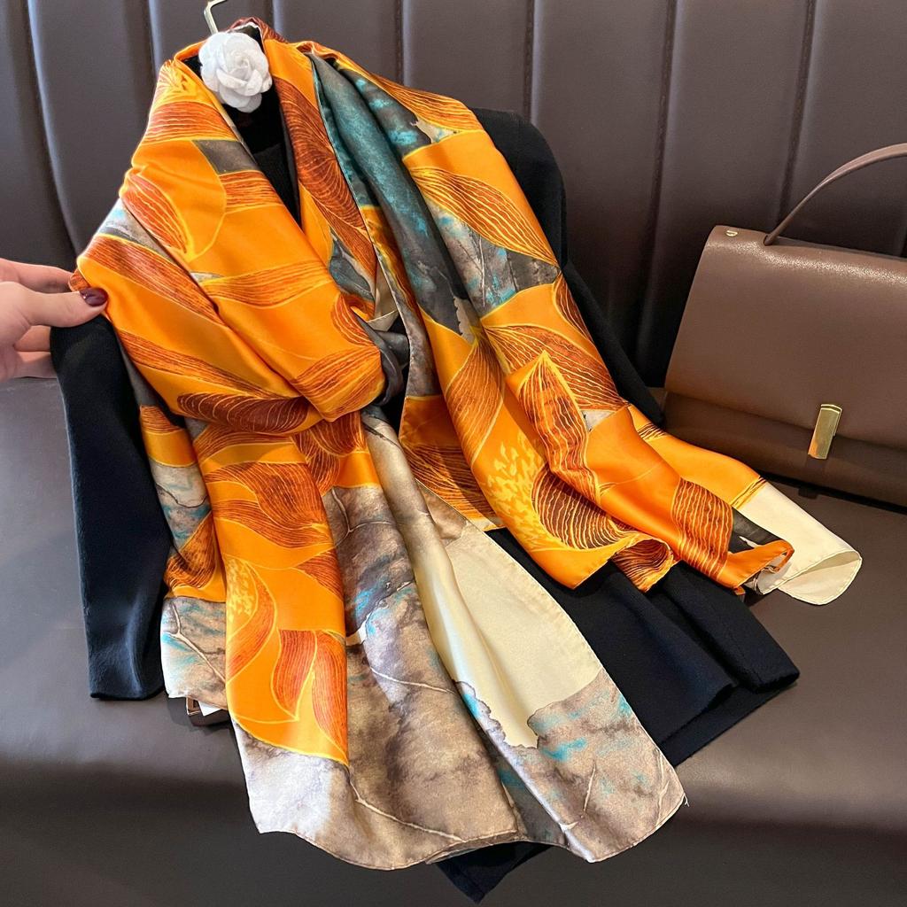 Fashion Silk Scarf Women Shawls Female Cover Flowers for Traveling Sun Protect Sunscreen Beach Scarves Air Conditioning Wraps