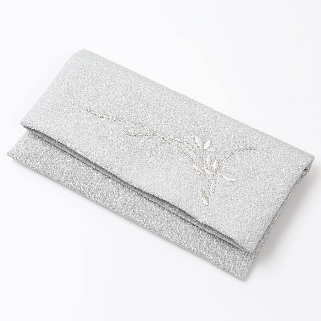 Женский двойной мешочек для молитвенных бусин, вышитый шелк чиримен, для киотских буддийских молитвенных бусин, с внешней коробкой, сделано в ЯпонииСеребристый (Тсуюкуса)