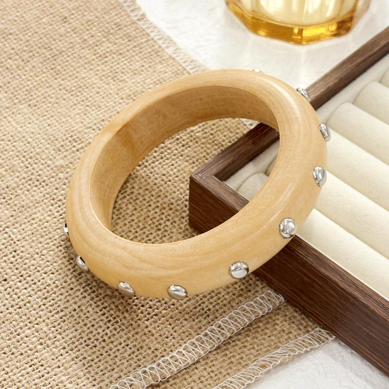 Винтажный этнический деревянный браслет для женщин, панк, геометрический, с заклепками, бусинами, широкий браслет, преувеличенное украшение для рук