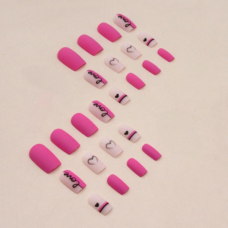 Nail Art Wear Nail Art Short Barbie Pink Letters Love Valentine'S Day Nail Art Sweet Nail Art Press On Nails