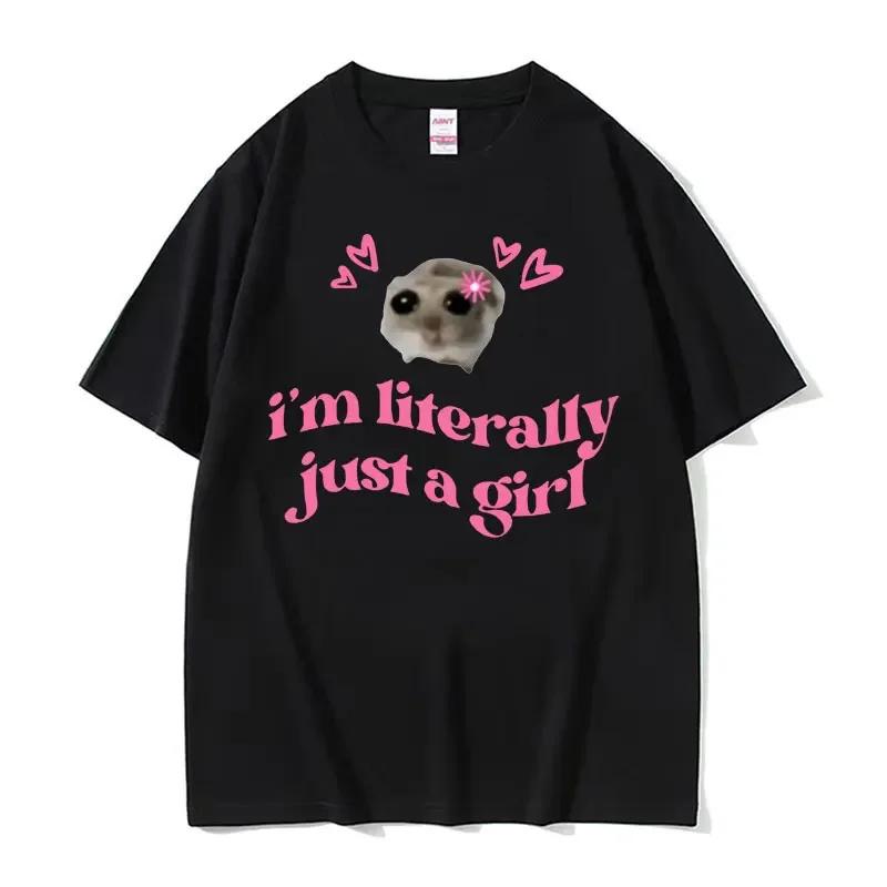 Funny Sad Hamster Meme Cry BiG Eye Cute Mouse T Shirt Women Fashion Kawaii Clothes Tshirts Women Tshirt