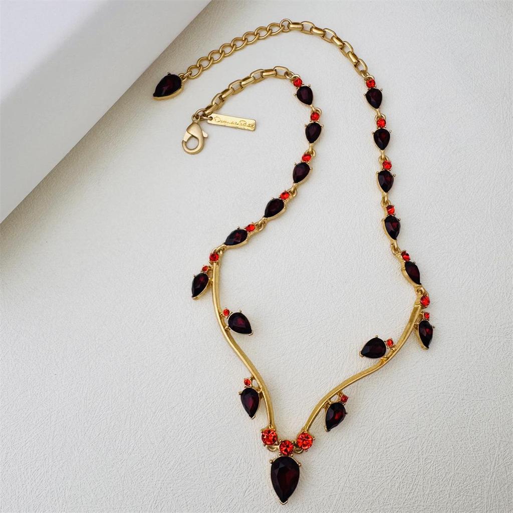 ODLR Retro Gold Crystal Vine Necklace - High-End European & American Design