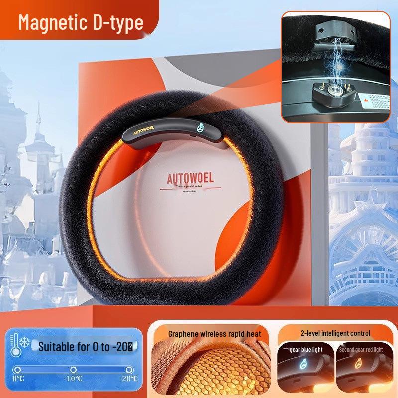 Универсальная беспроводная греющаяся оплетка на руль - Плюшевая, Антифриз, Замша с коротким ворсом для зимы, Круглая и D-образная