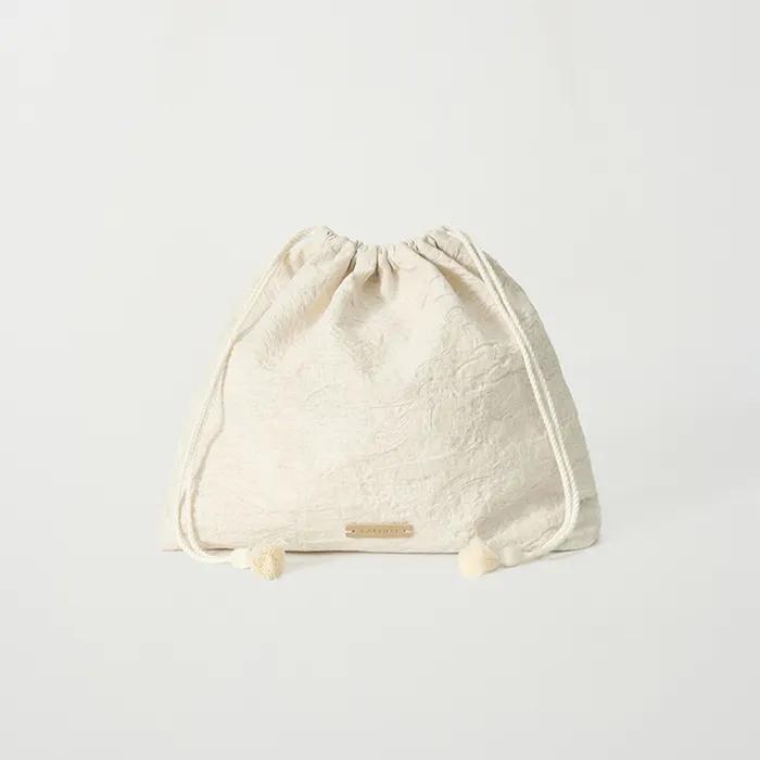 FLORAL-JACQUARD DRAWSTRING BAG - ECRU