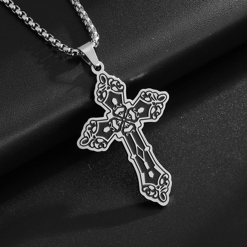 Popular European and American Gothic Cross Necklace for Men and Women Versatile Retro Corrosive Smearing Accessories