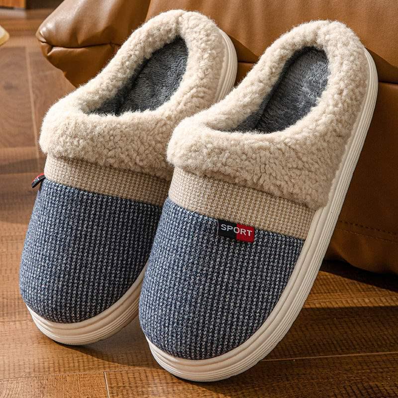 Мужские и женские плюшевые хлопковые тапочки - Зимние, нескользящие, с толстой подошвой, пушистые, теплые комнатные тапочки