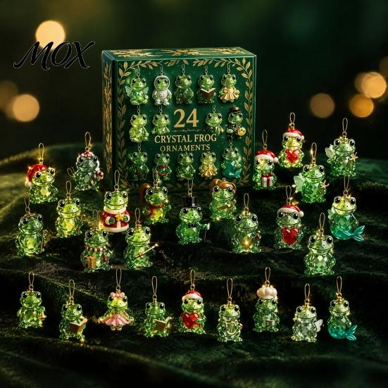 Mini Animal Statues 2026 Christmas Frog Advent Calendar, 24 Day Countdown Box with Winter Festive Decor Faux Crystal Ornaments, Tree Hanging