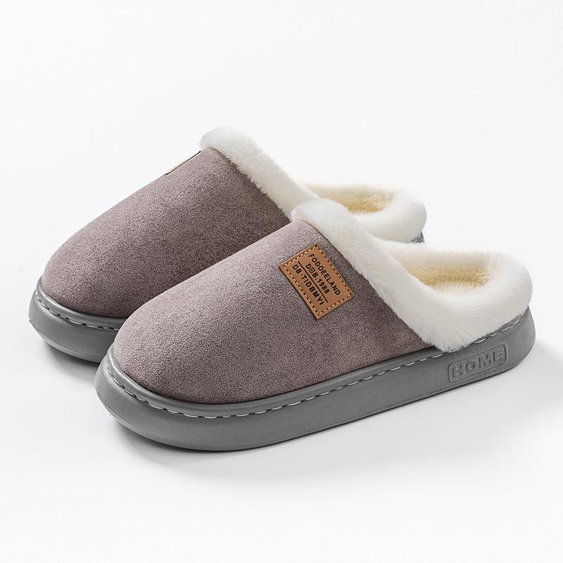 Couple Cotton Slippers Women's Home Autumn and Winter Confinement Shoes Fleece Warm Indoor Non-slip Plush Cotton Slippers Men