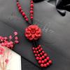 New Vintage Versatile Red Cinnabar Sweater Chain Natural Long Female Rose Necklace Pendant Accessories