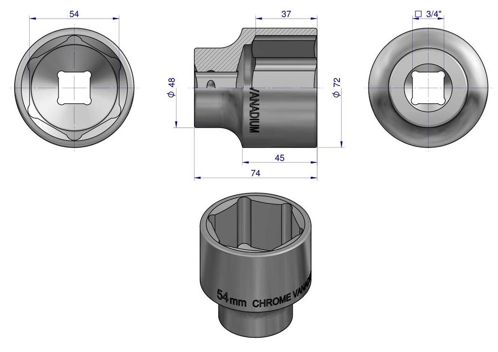 Nasadka Sześciokątna 3/4". 54 Mm. Crv50Bv30. Din 3124. Waryński