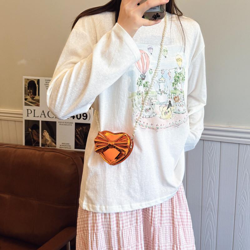 Мини-сумка в форме сердца с бантом, жемчужной цепочкой и застежкой-молнией для повседневного использования