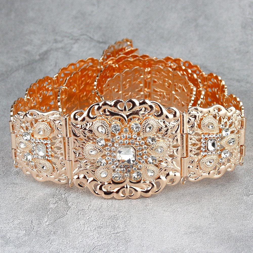 Gold Color Chic Belt Wedding Jewelry For Women Flower Crystal Waist Belt Chain Adjustable Length 2023