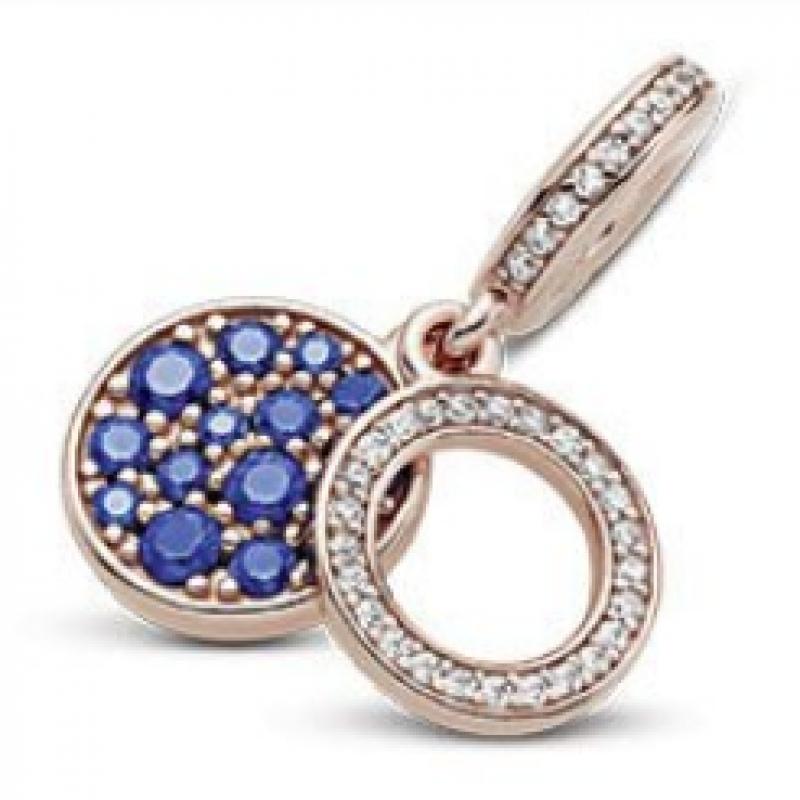 Pandora Rose Sparkling Blue Disc Double Dangle Charm  789186c01