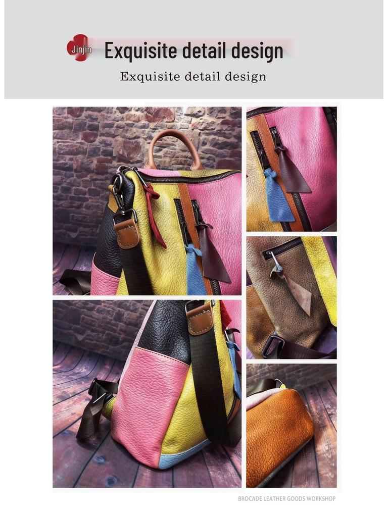 Ретро Кожаная Пэчворк Цветной Блок Сумка для Телефона и Рюкзак с Двойным Ремешком