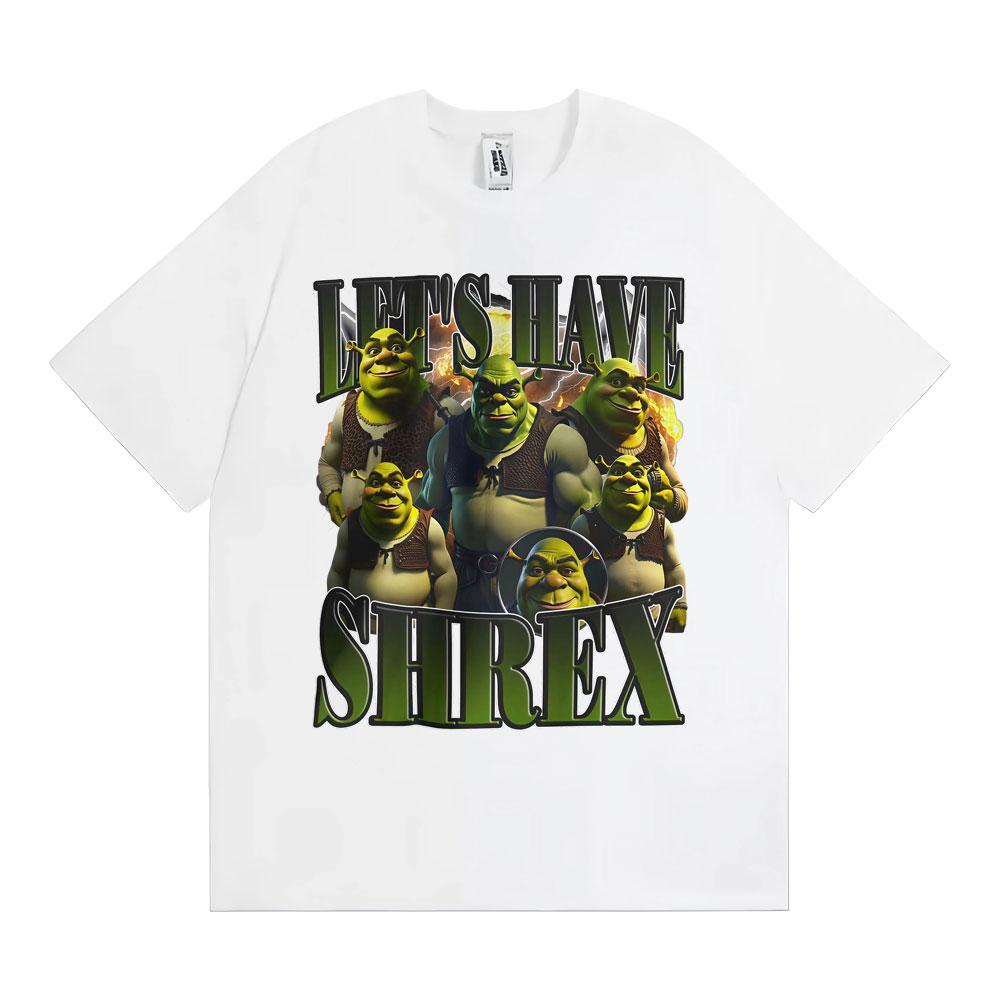 Смешная футболка с графическим мемом Shrek 'Давайте устроим Шрекса' Унисекс Женская Мода Винтажные Футболки с Коротким Рукавом Хлопок Свободная Оверсайз Футболка