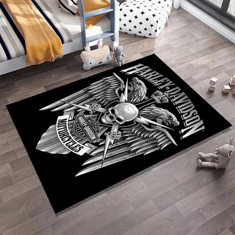 Ковер с дизайном «Череп и Крылья» Harley-Davidson для энтузиастов мотоциклов. Подходит для использования в качестве противоскользящего покрытия для гостиной, спальни, диванов.