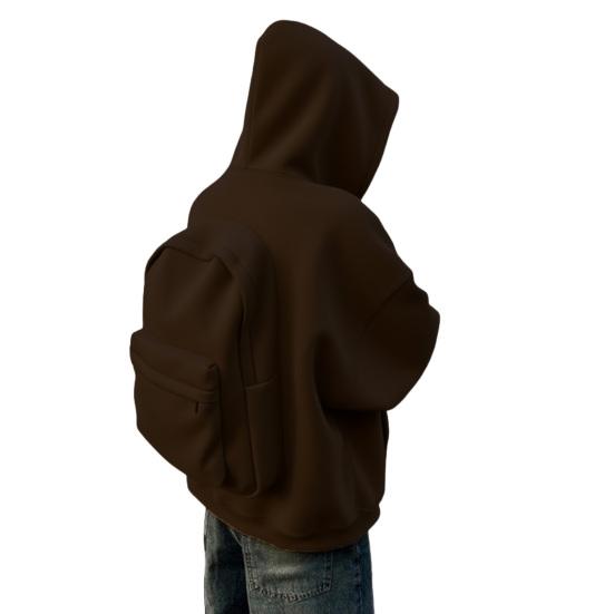 Men Sweatshirt Coat Hooded Long Sleeve Zipper Closure Hoodie Coat with Schoolbag Design Solid