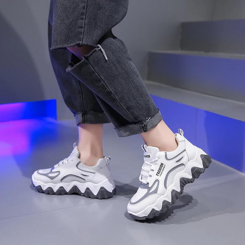 Весна-осень, модная женская обувь с перекрещивающимися ремешками, с круглым носком, на толстой подошве, повседневная и удобная спортивная женская обувь для ходьбы