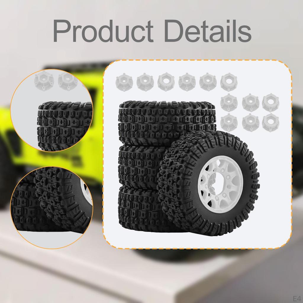 4 Pieces 1/10 RC Short Course Truck Tires and Wheels Accessory Rubber Sturdy Portable Car Part