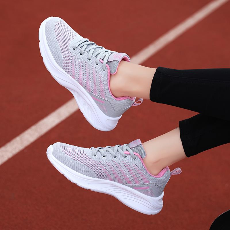 Women's Summer 2024 Fashion Sports Shoes Comfortable Lace Up Casual Thick Sole Mesh Running Shoes Zapatillas De Deporte