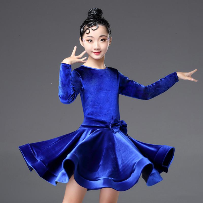 Girls Velvet Latin Salsa Dance Dress Gymnastics Dancewear Ballroom Dancing Costume