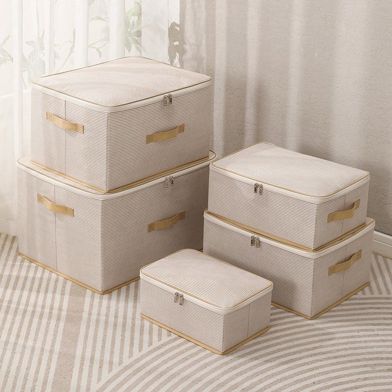 Складной нетканый ящик для хранения в полоску, складной, с ручкой для переноски, органайзер для одежды, молестойкий, влагостойкий, большой вместимости, экономящий место