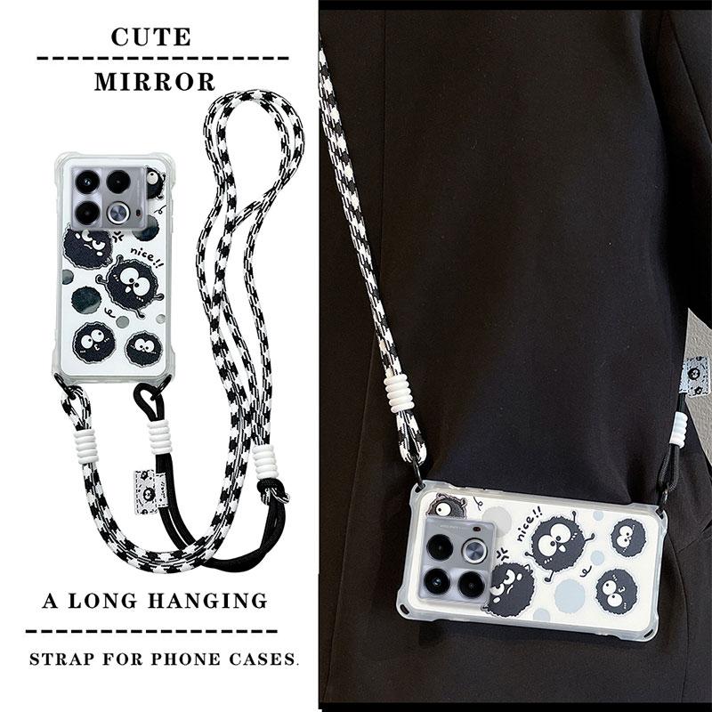 KEYSION Crossbody Strap Phone Case for Infinix Note 40 5G Cute Cartoon Long Lanyard Mirror Shockproof Cover for Infinix Note 40 5G