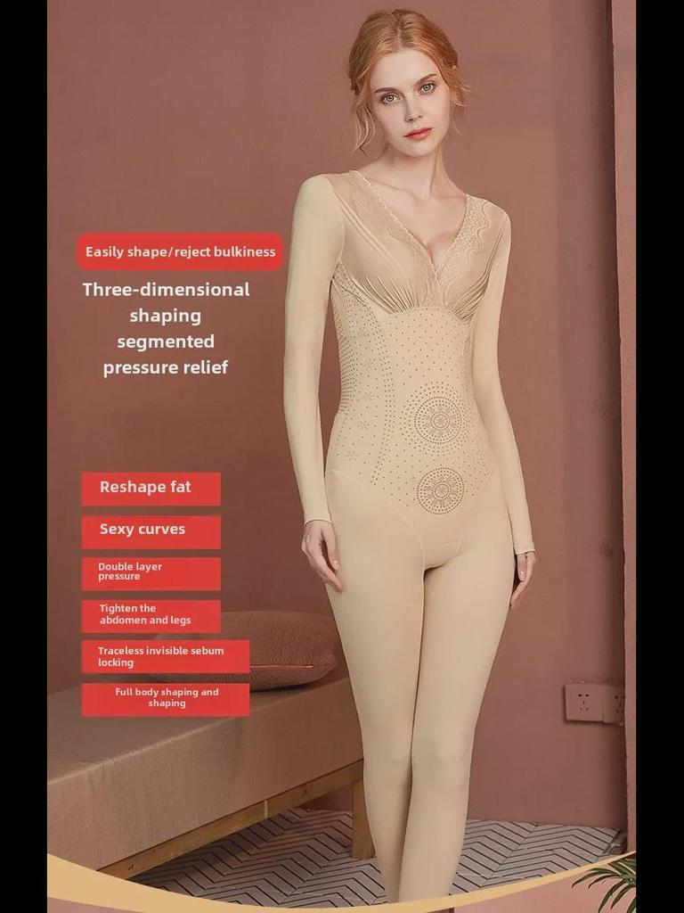 Послеродовой корректирующий комбинезон с длинными рукавами: Брюки с кофеином для укрепления живота, подтяжки талии и подтяжки бедер