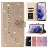 Diamond Heart Glitter Powders Wallet Case with Card Slots Photo Frame for iPhone Samsung Huawei Stand Holder Flip Cases Cover