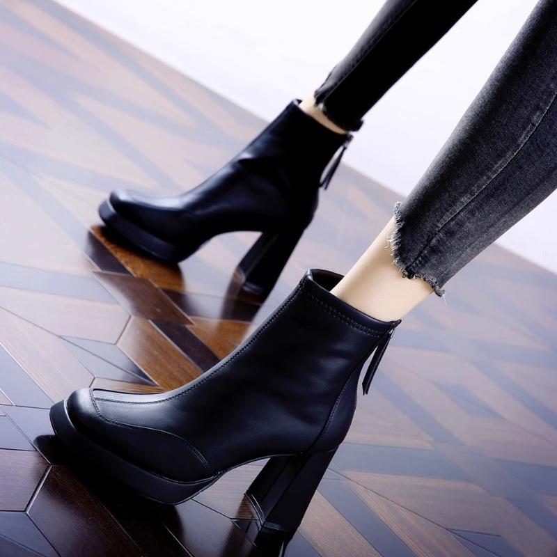 Женская обувь 2024 года, высококачественные женские ботинки с молнией сзади, модные современные ботинки с квадратным носком, женские новые однотонные ботильоны Zapatos Mujer