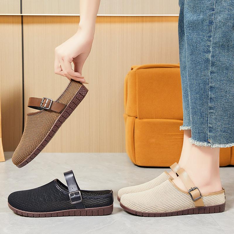 Обувь женская летняя универсальная ретро сандалии ins женские шлепанцы повседневные сетчатые сумка голова полуподдержка обувь на заказ