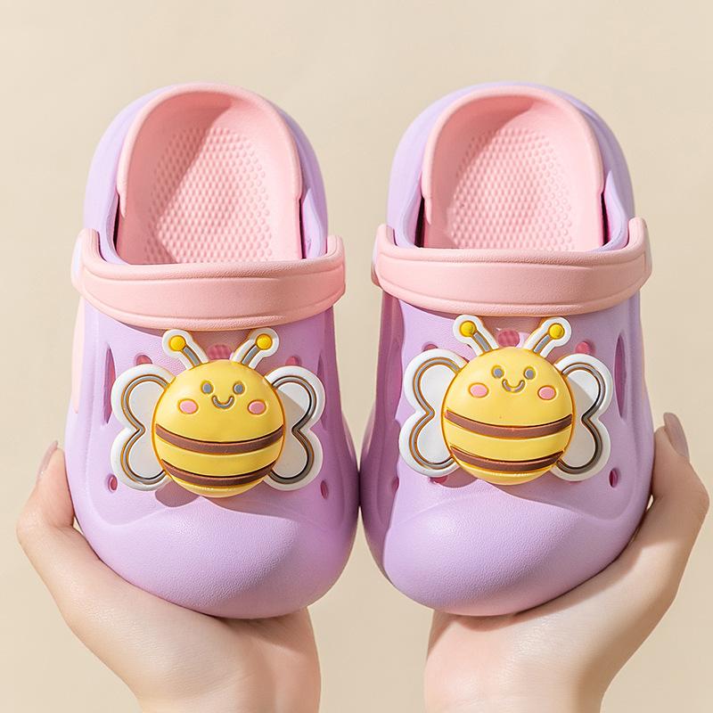Мультяшные детские тапочки нескользящие милые летние прохладные тапочки домашние двухцветные пчелиные садовые туфли на мягкой подошве домашние тапочки