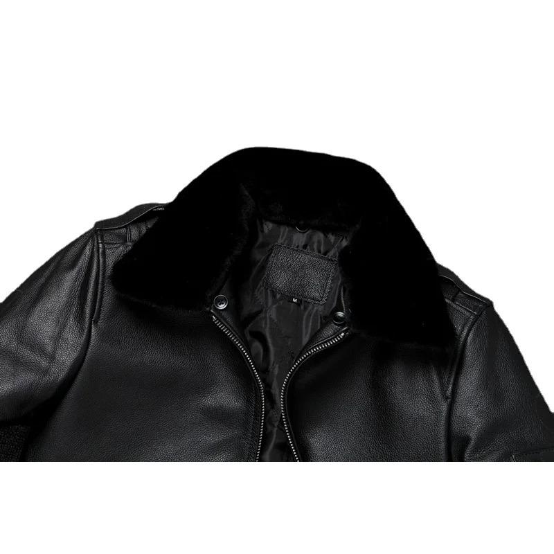 Chinese Size Men Leather Jacket Genuine Cow Leather Natural Fur Collar Flight Jackets Mens Cowhide Coats Winter Air Force Clothes