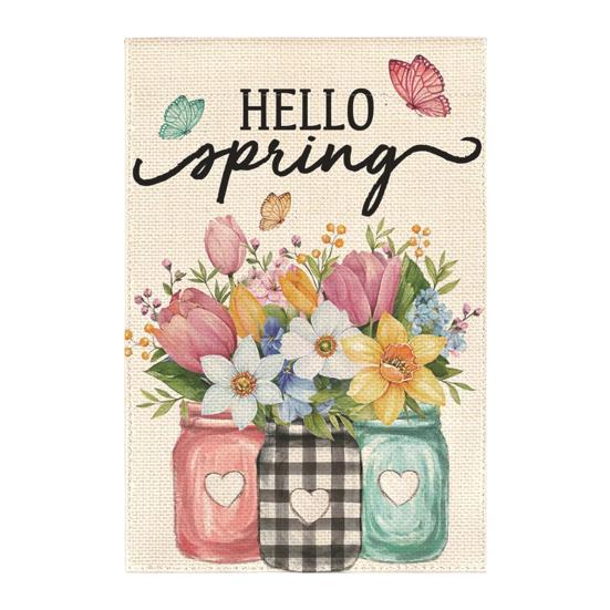 Весенний садовый флаг, двухсторонний льняной цветочный флаг, наружный декор, привет весна