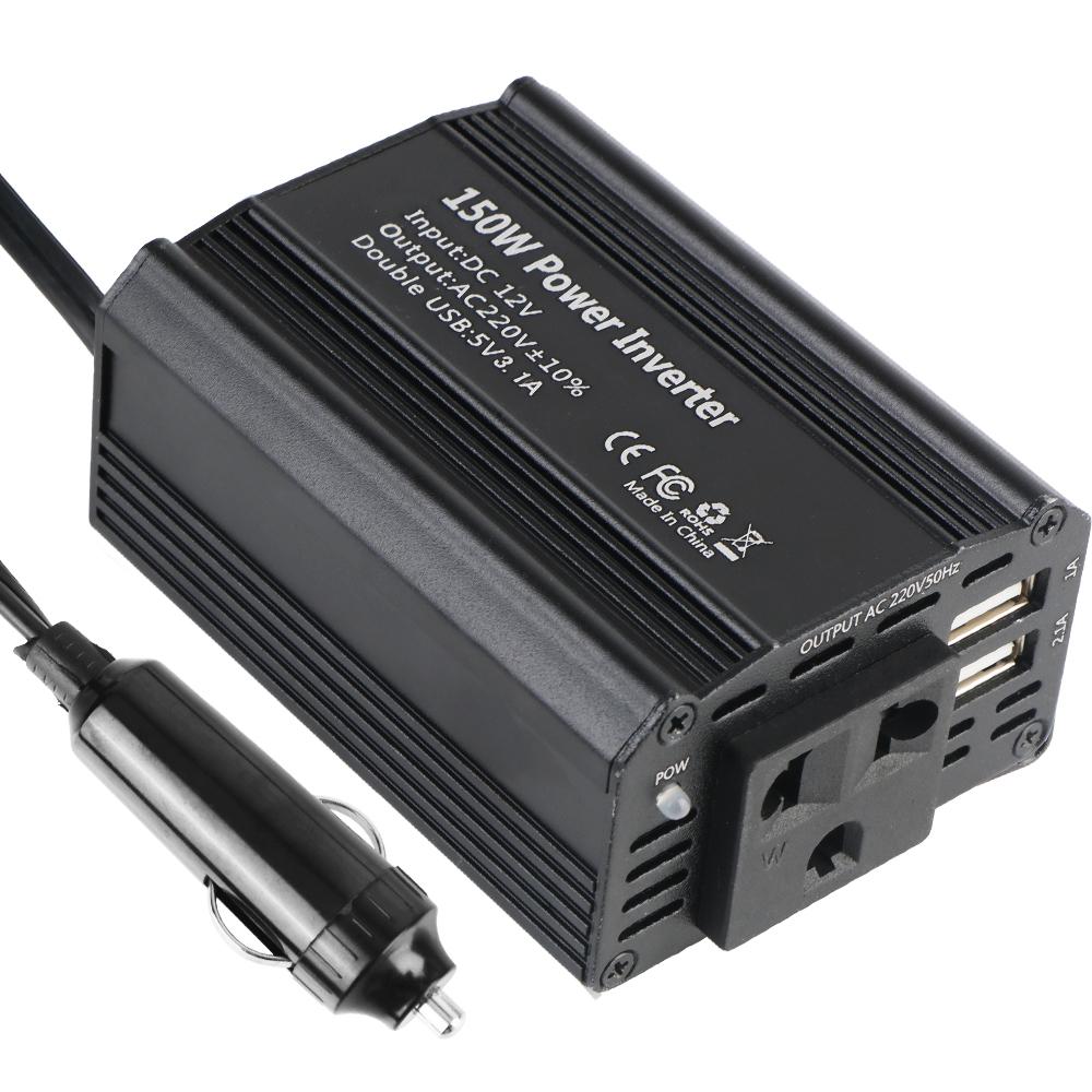 Автомобильное зарядное устройство Адаптер питания с 2 USB-портами для зарядки автомобиля Пиковая мощность 300 Вт Преобразователь напряжения 12 В в 220 В Инвертор мощности 150 Вт