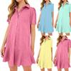 Women's Fashion Casual Half Open Shirt Hem Ruffle Solid Color Short Sleeve Dresses